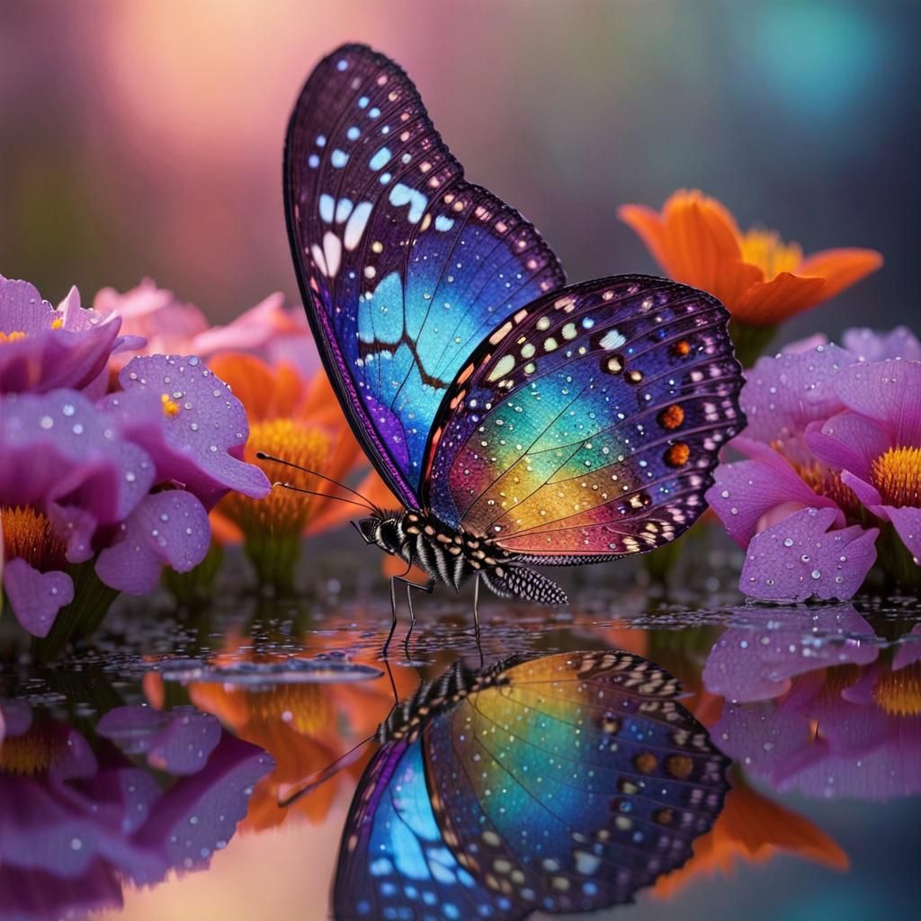 The Iridescence Butterfly Near Blooming Flowers  by @Naripan LSL