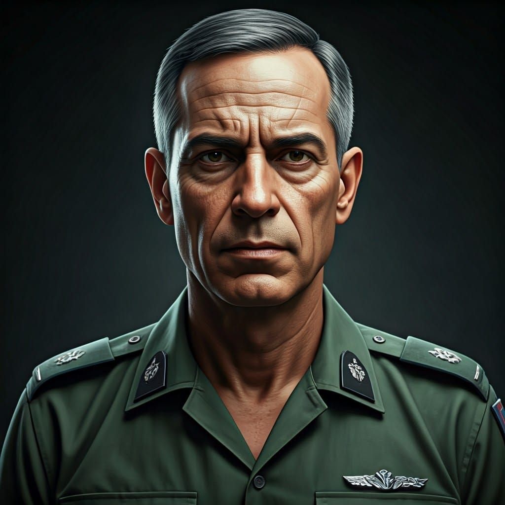 Authoritative Military Figure with Rectangular Face and Form...