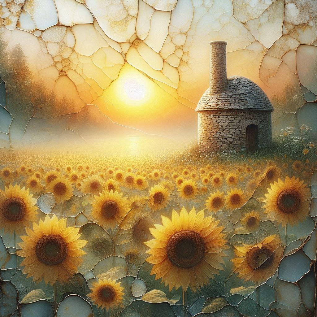 Little Stone Hut Amongst the Sunflowers
