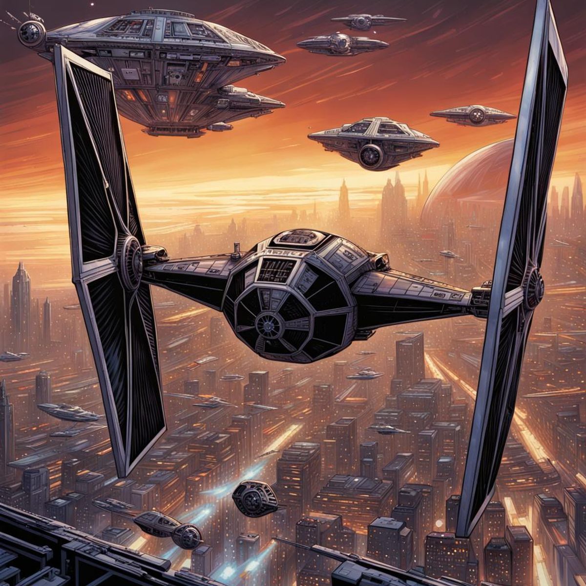 Star wars TIE Fighter flying on Coruscant - AI Generated Artwork ...