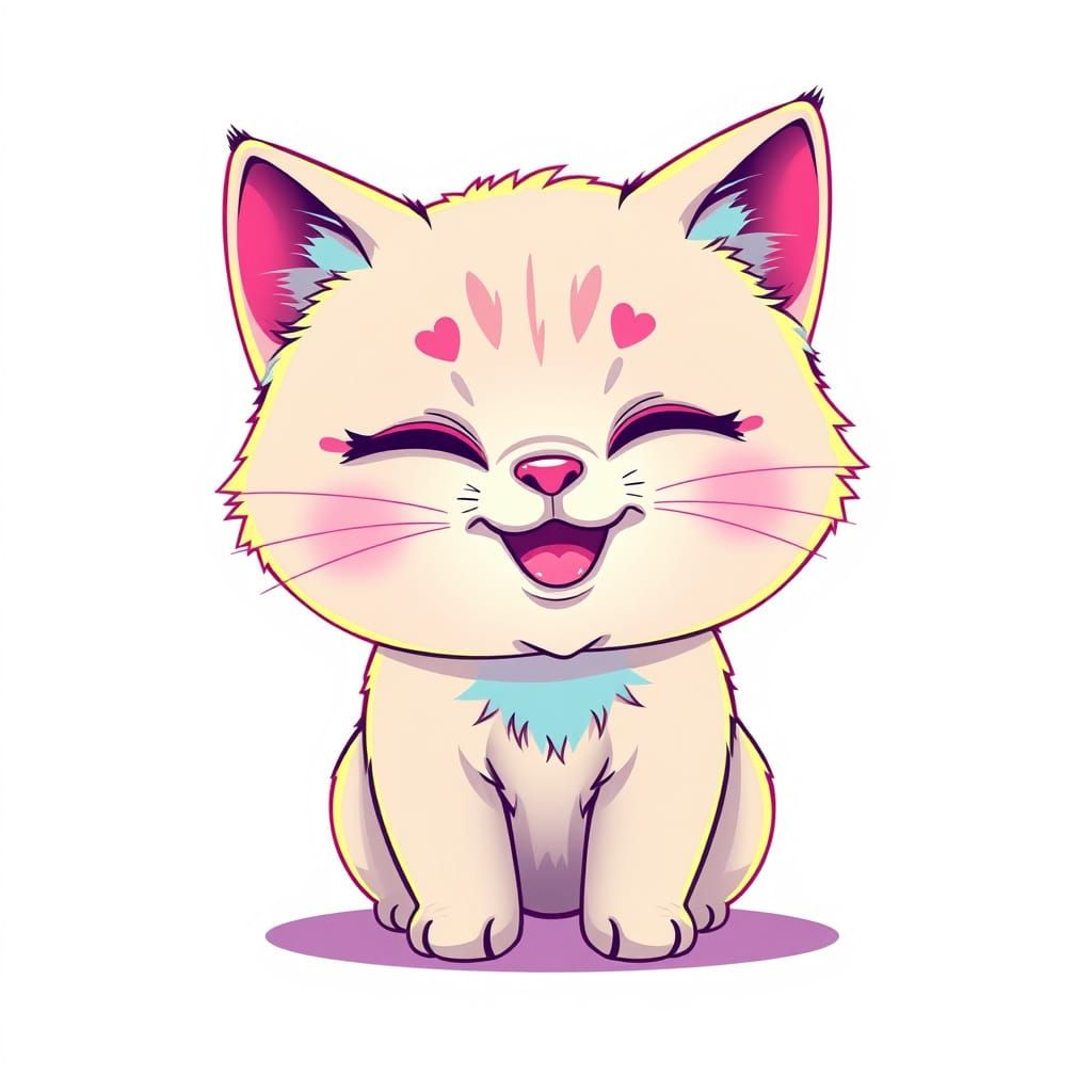 Vibrant Chibi Cat in Delicate Fine Line Art