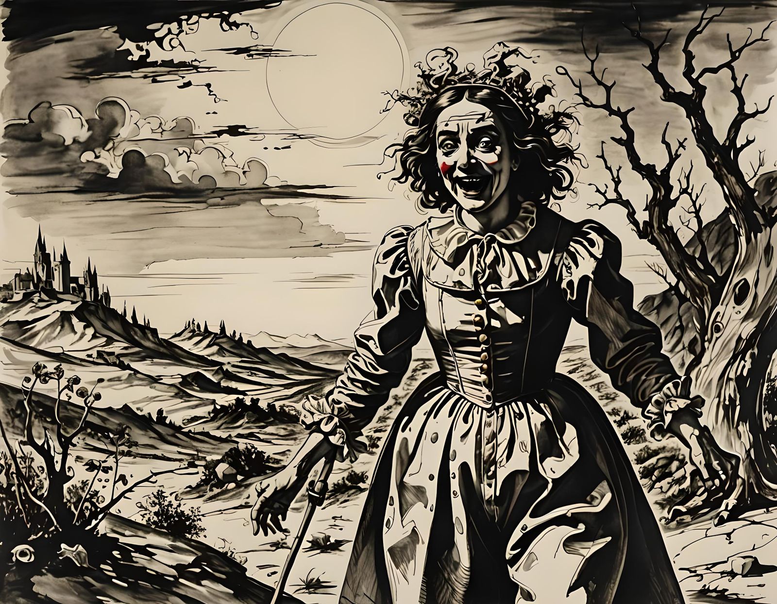 we clowns are all mad to see the sun gone, desolate place, d...