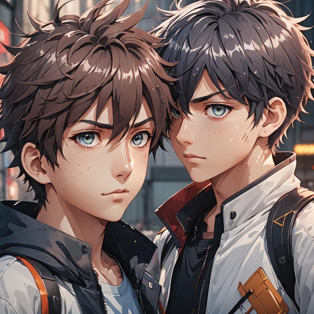 Anime Boys in Dynamic Poses with Vibrant Colors
