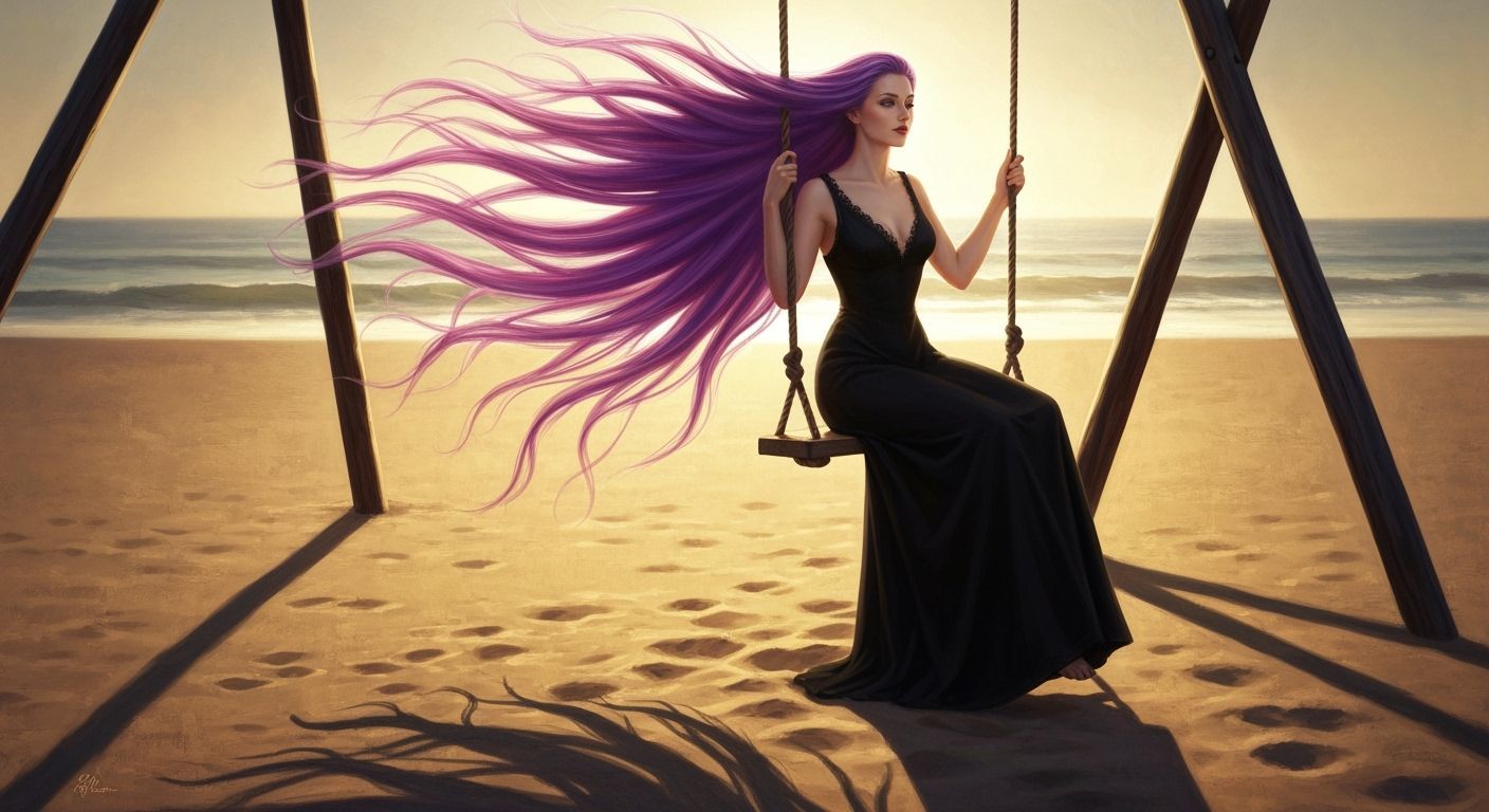 swinging and hair flowing back