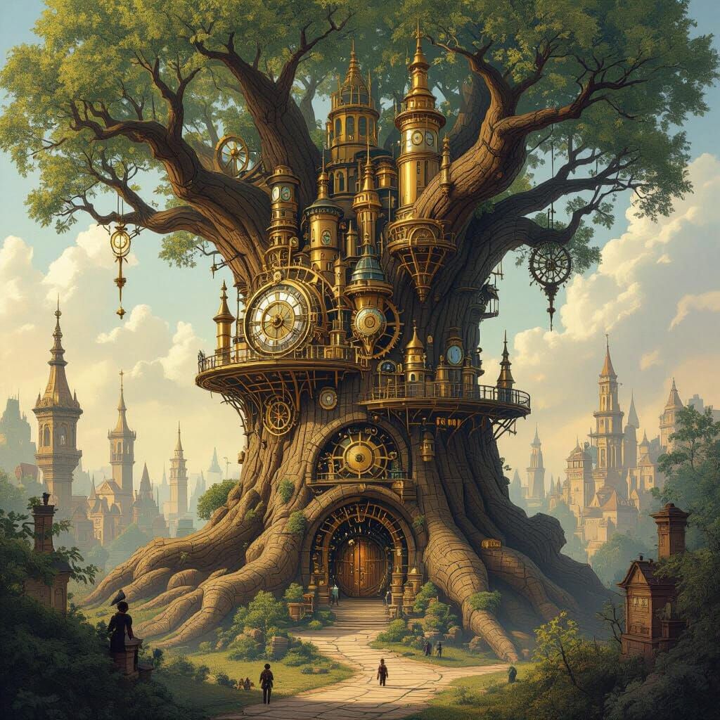 Steampunk tree city  by @Ksoros