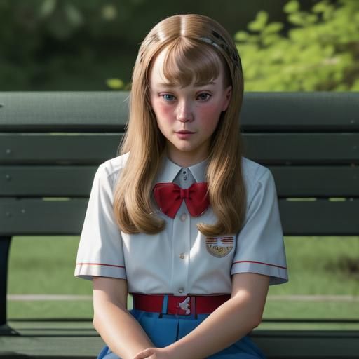 Little girl on a bench