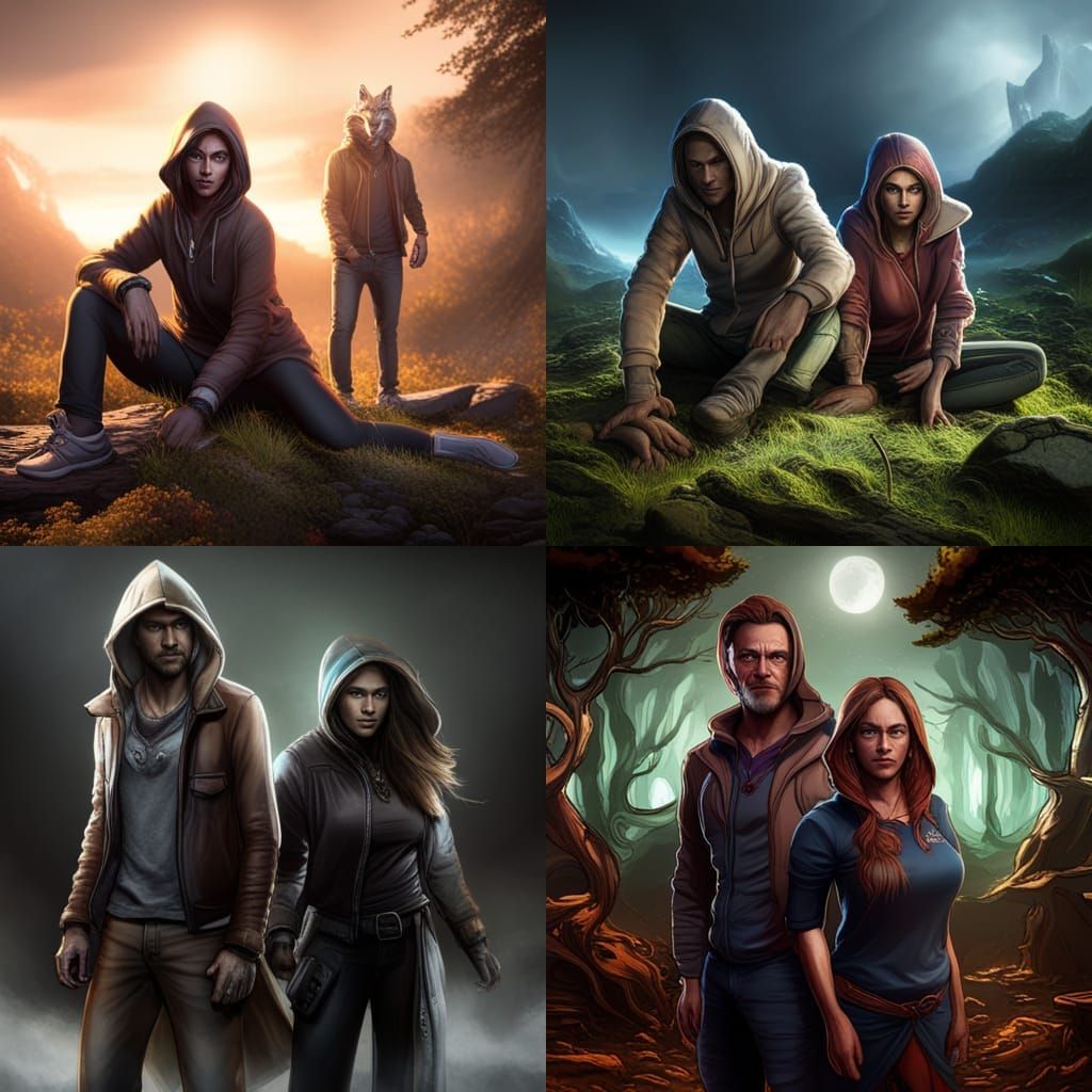 two people, a man and woman, wearing hooded sweatshirts