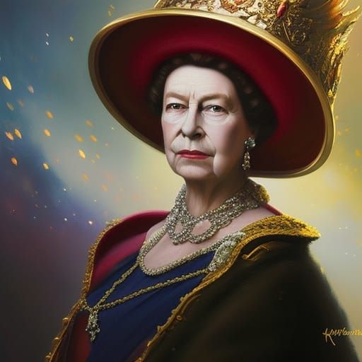 Queen Elizabeth With Big Hat ; Head And Shoulders Portrait, 8k 