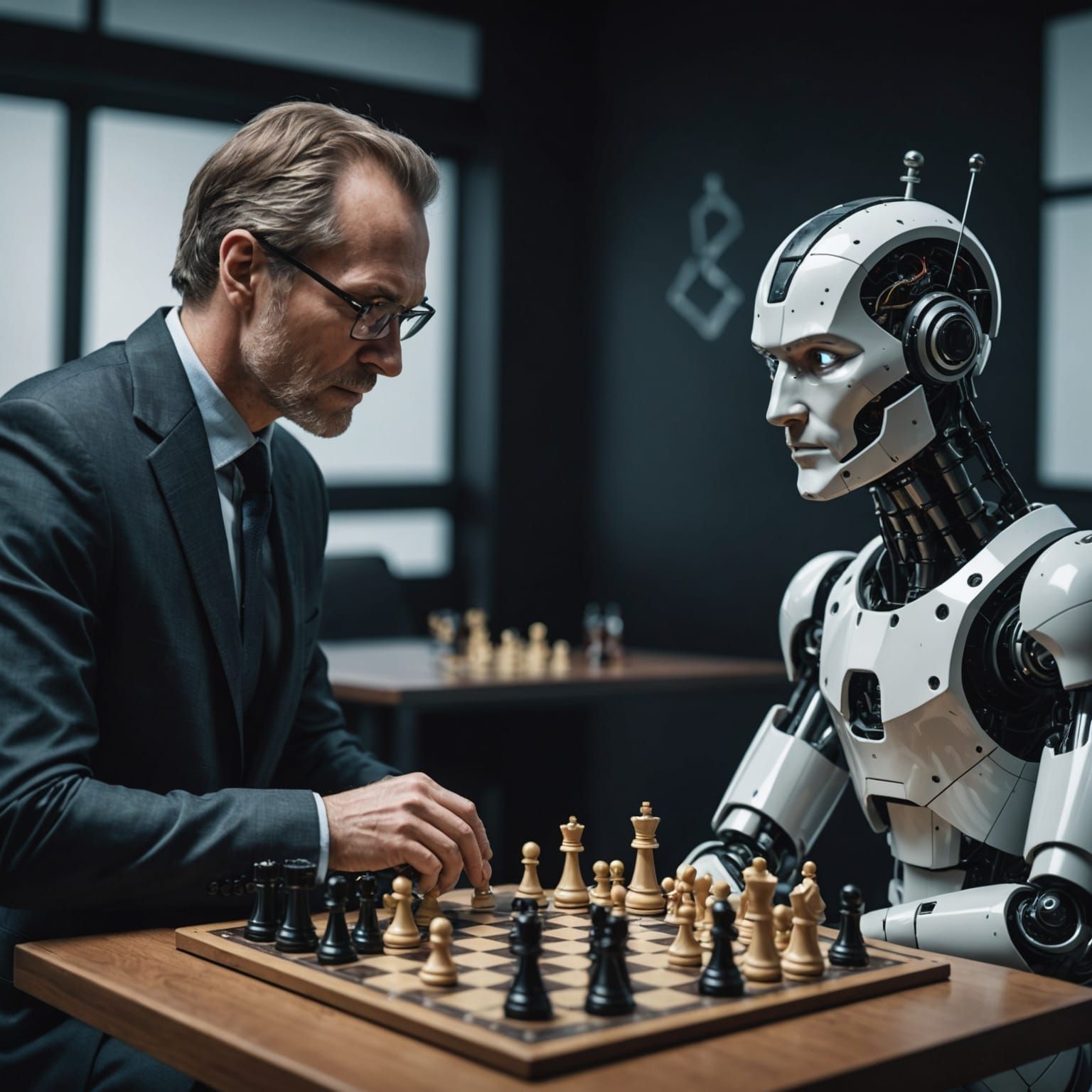 Chess Match #1 Man vs Artificial Intelligence Humanoid - AI Generated ...