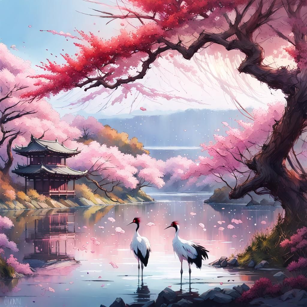 Japanese Blossom Whispers - AI Generated Artwork - NightCafe Creator