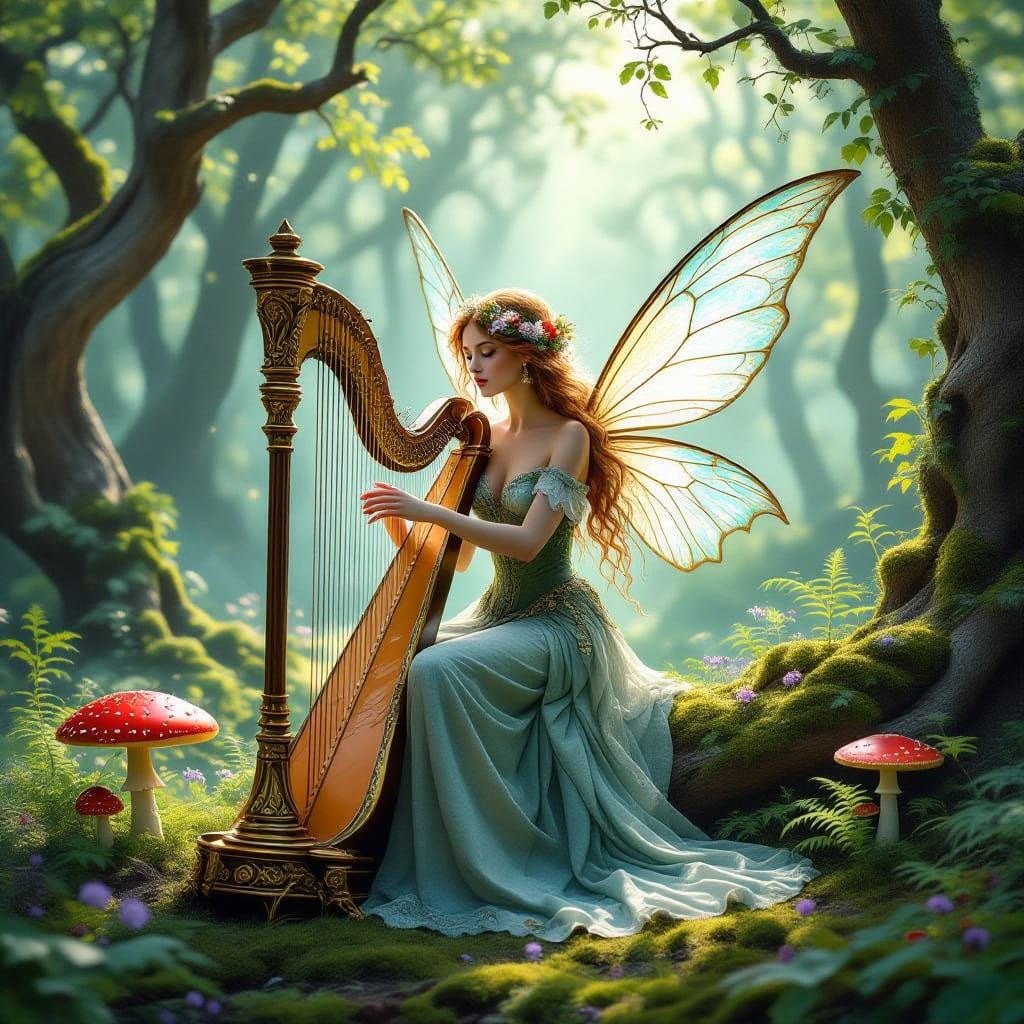 Fairy playing the harp