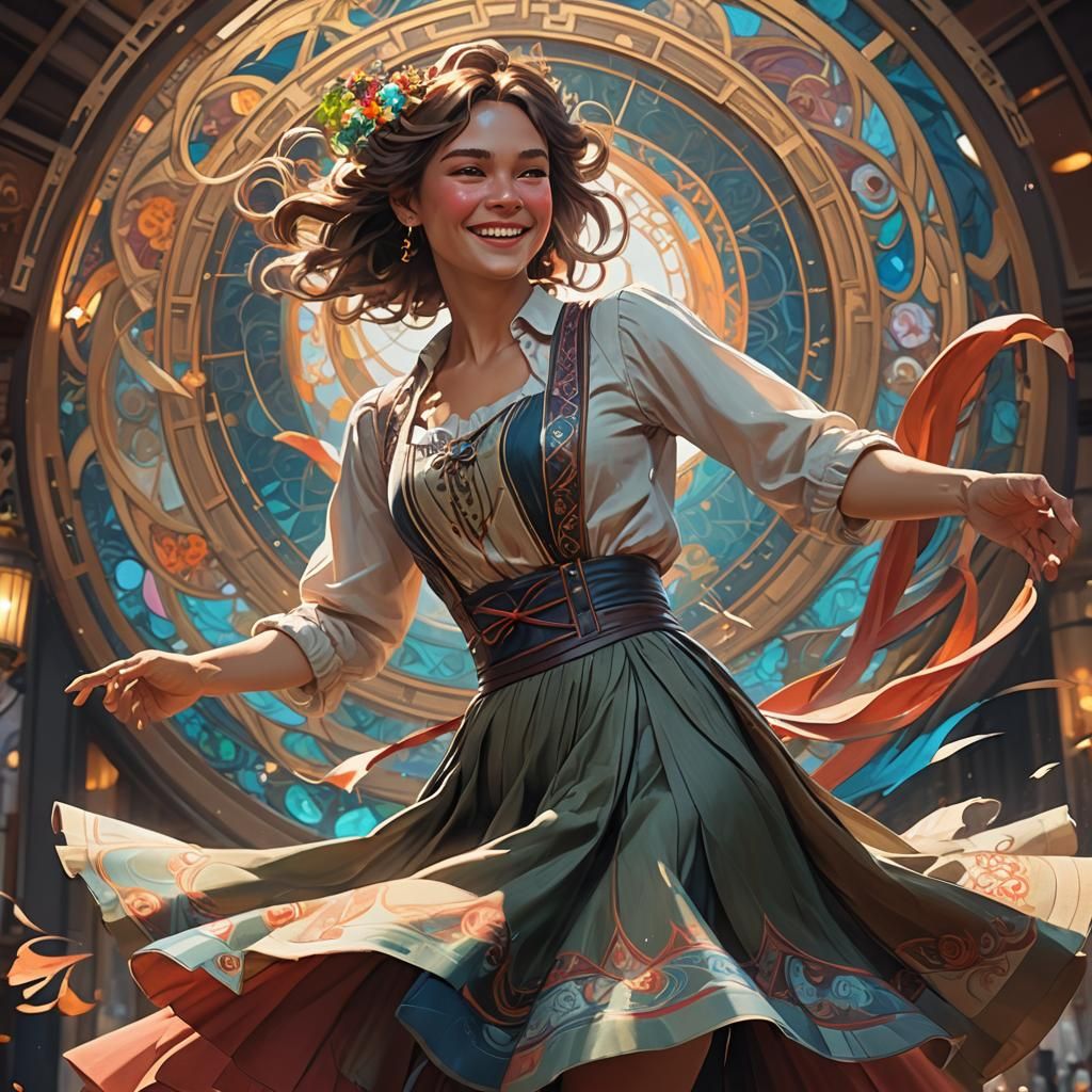 A woman spinning in a skirt happily