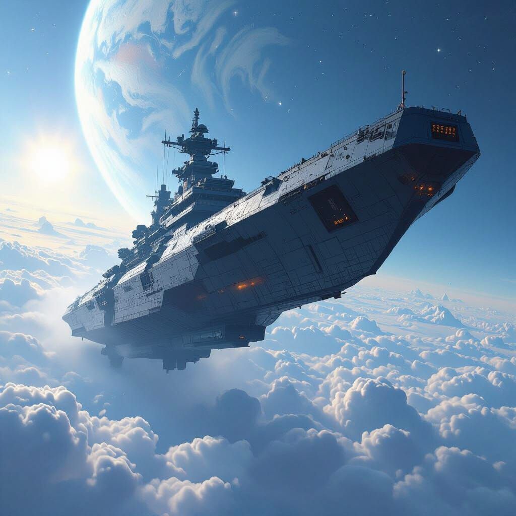 Боевой космический линкор на орбите земли