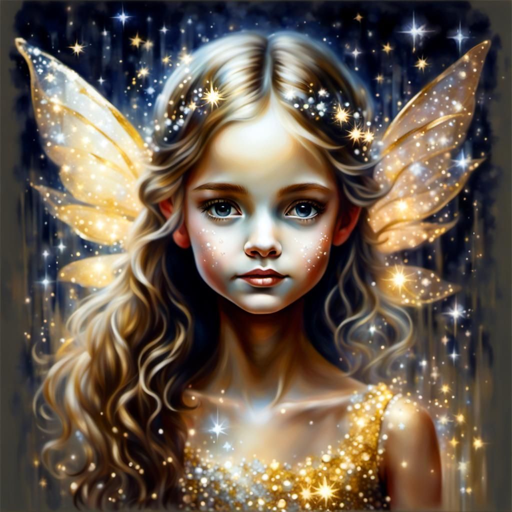 A very realistic painting of a sparkly fairy, visible brushs...
