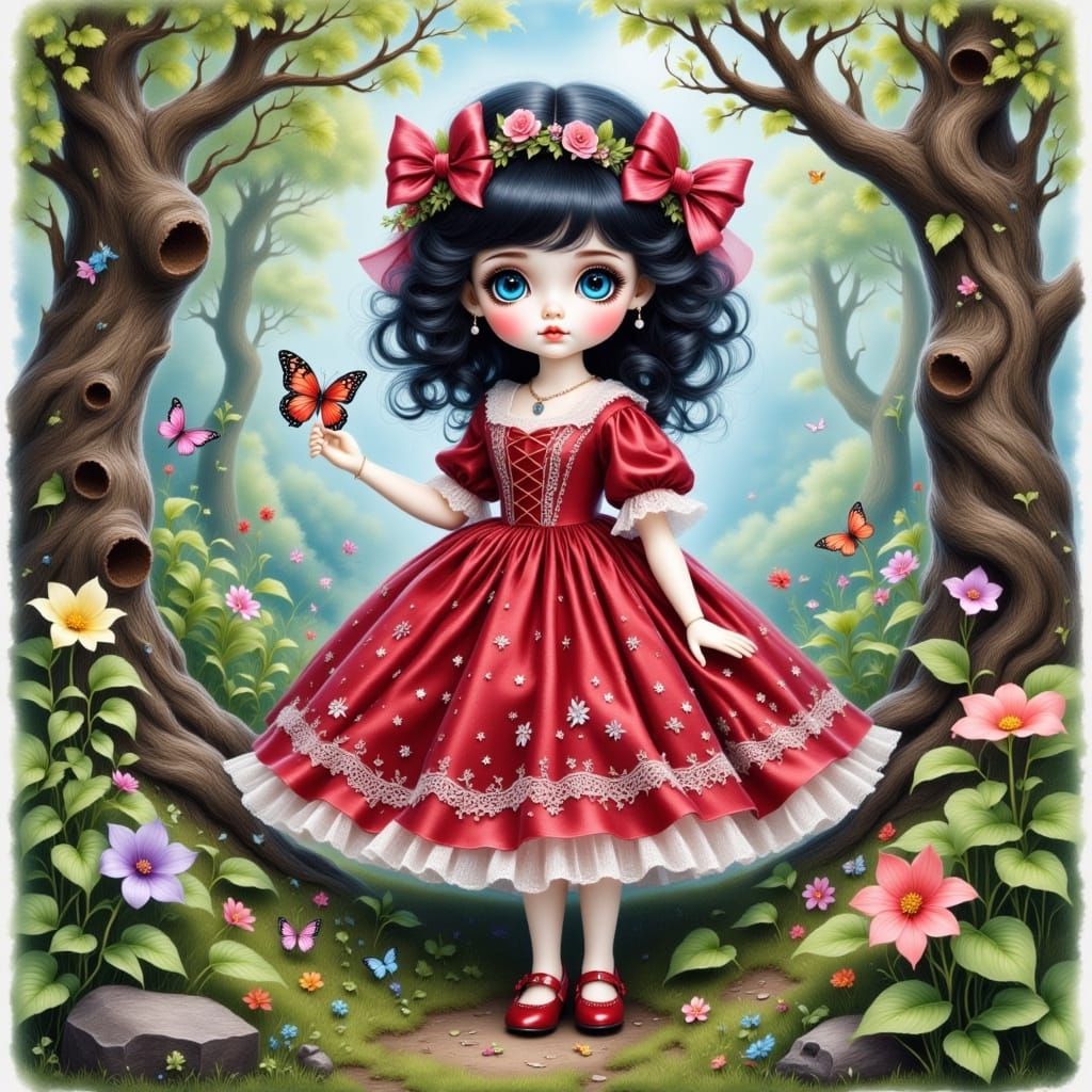 Whimsical Blythe Doll in Enchanted Forest Watercolour