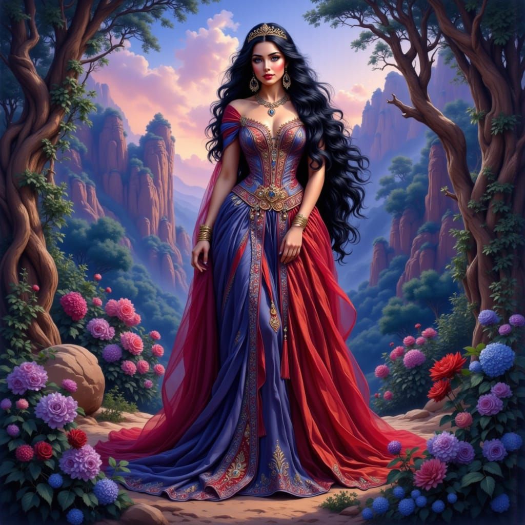 Arabian Princess in Twilight Fairy Tale Landscape