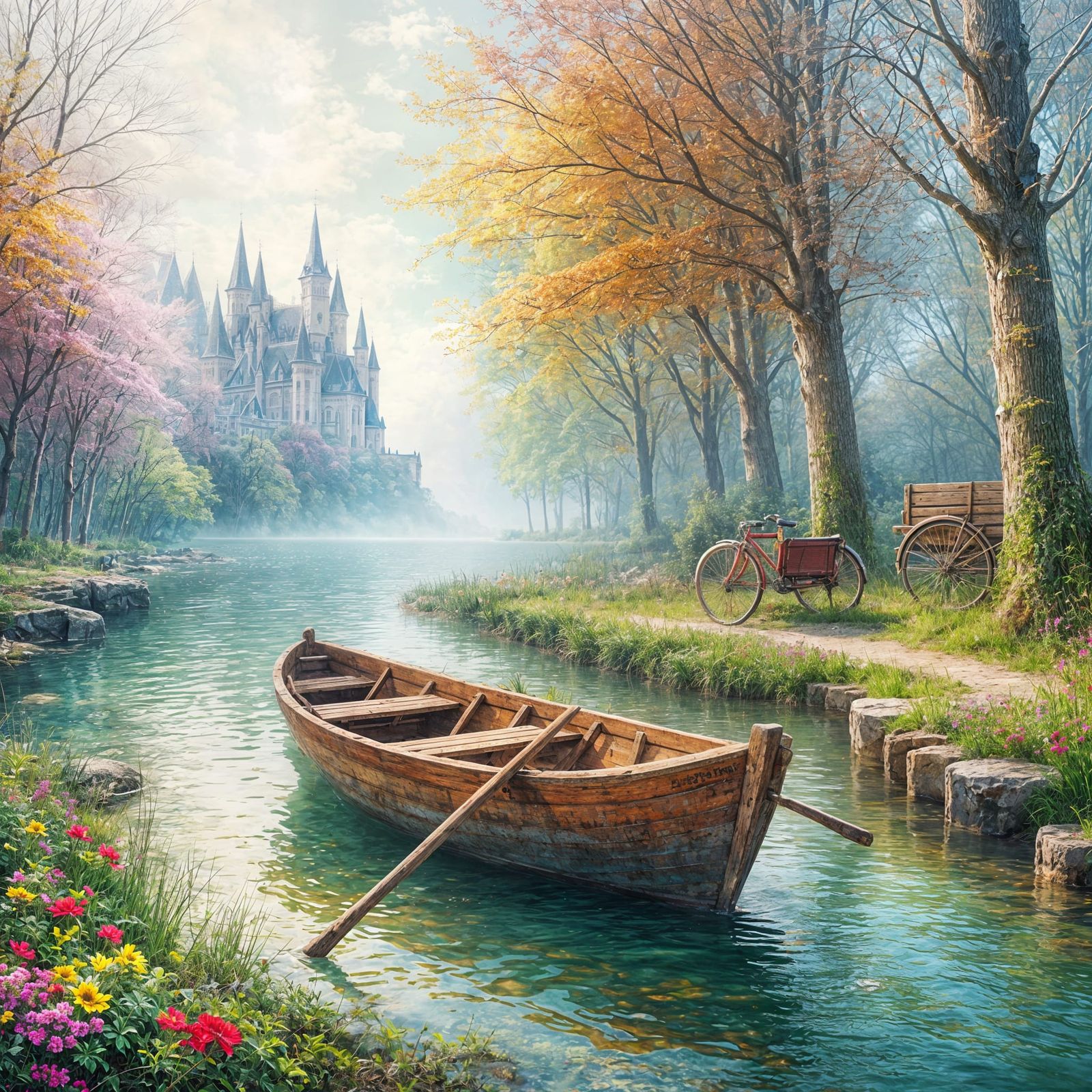 kayak in foggy springtime