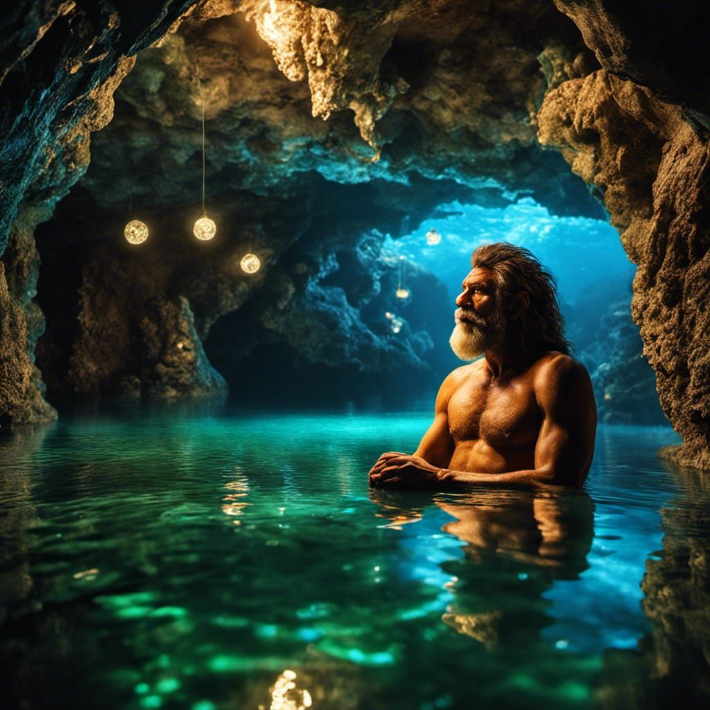 Caveman enjoys their fancy pool