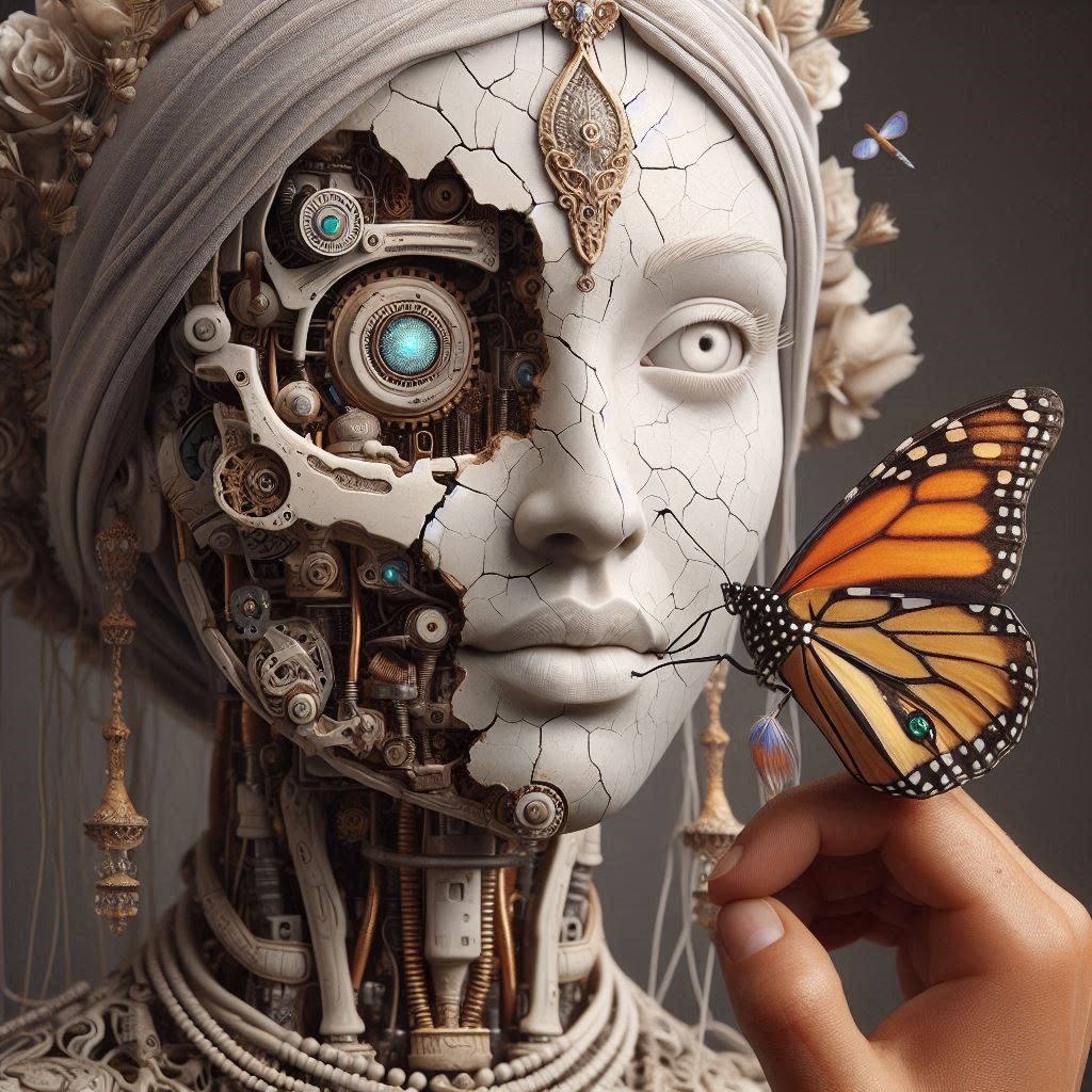 Broken porcelain robotic portrait