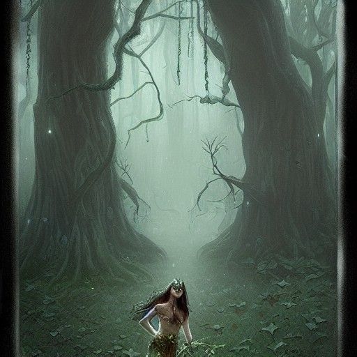 Sinister Dark Fairy in Mushroom Forest