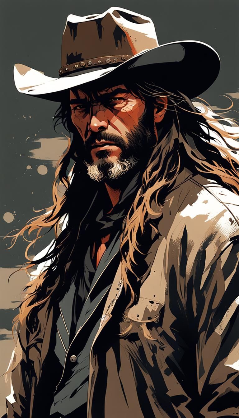 Inkpunk Cowboy Concept Art: Gritty, Detailed Rendering