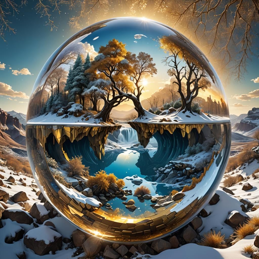 a two level winter landscape in a Snow Globe.  by @Terra
