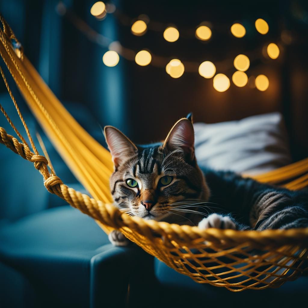 Kitty in string hammock