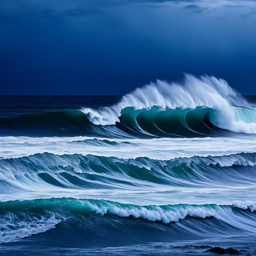 lightning and thunder over the ocean, ocean wave