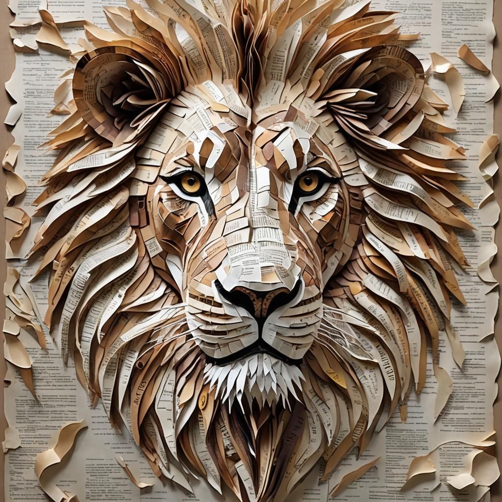 A Lion made entirely of book pages   by @Michele Risner