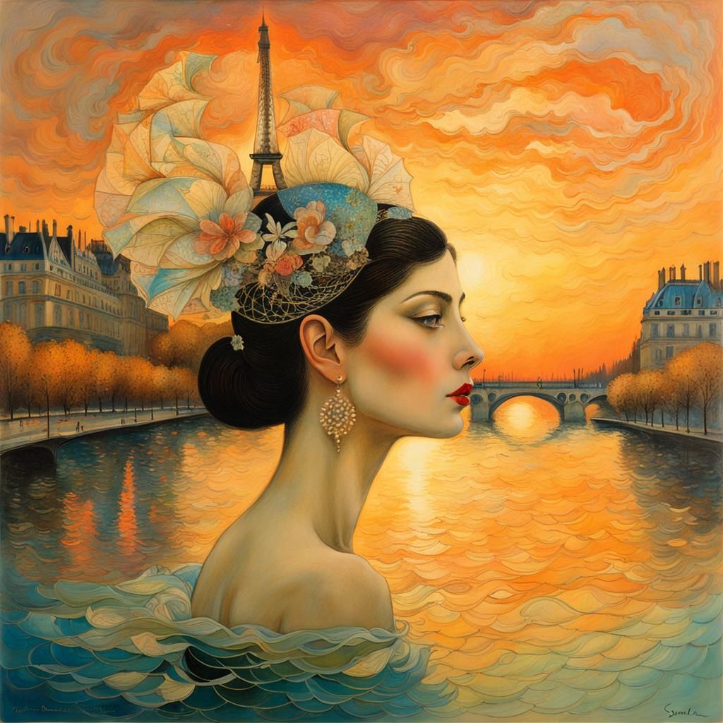 Swimmer. Glamorous. Paris. Sunset. Fractals. Cloisonné. Crayon. Berthe Morisot. Susan Seddon Boulet.  by @Ursula