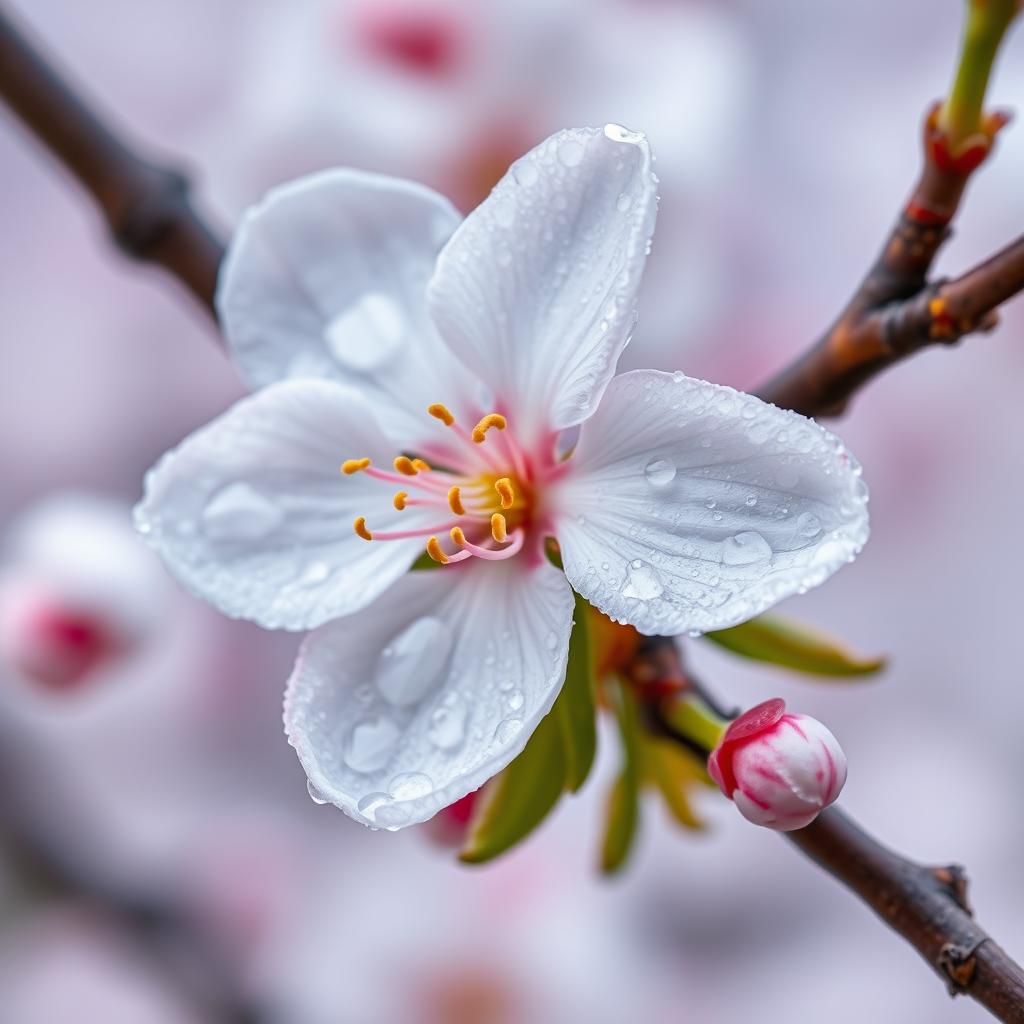 A cherry blossom in the morning dew  by @Erin Wilkins