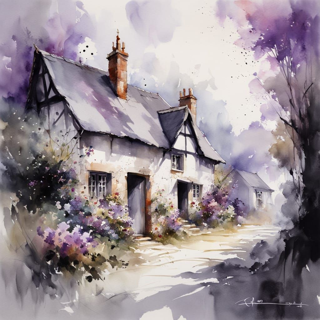  black , white and lilac English cottage   by @Mapont