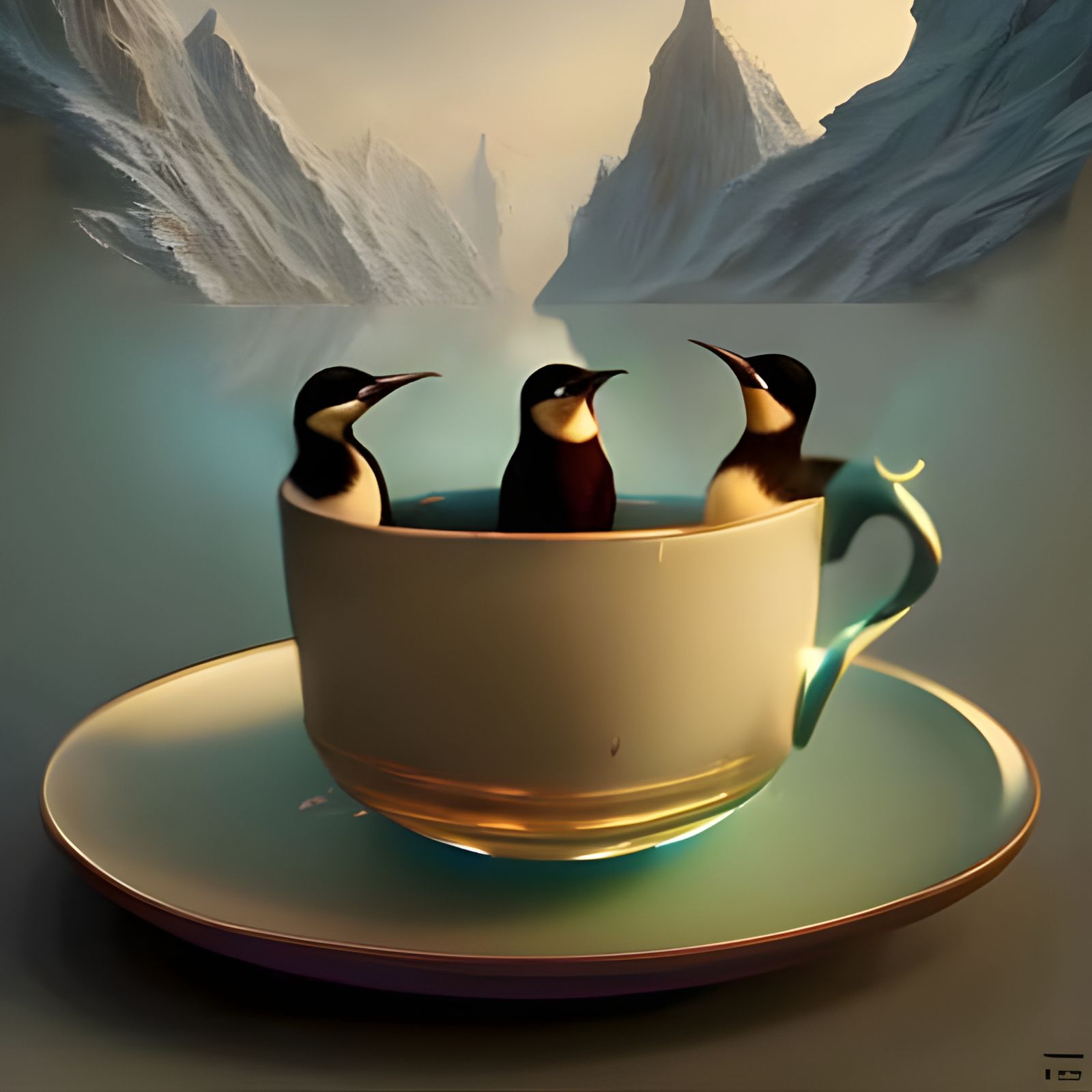 Penguins huddling to keep warm in the icy landscape