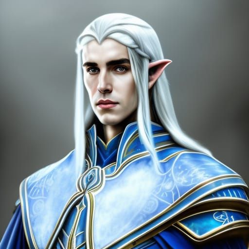 bladesinger white elf male no beard no hat piercing blue eyes well ...