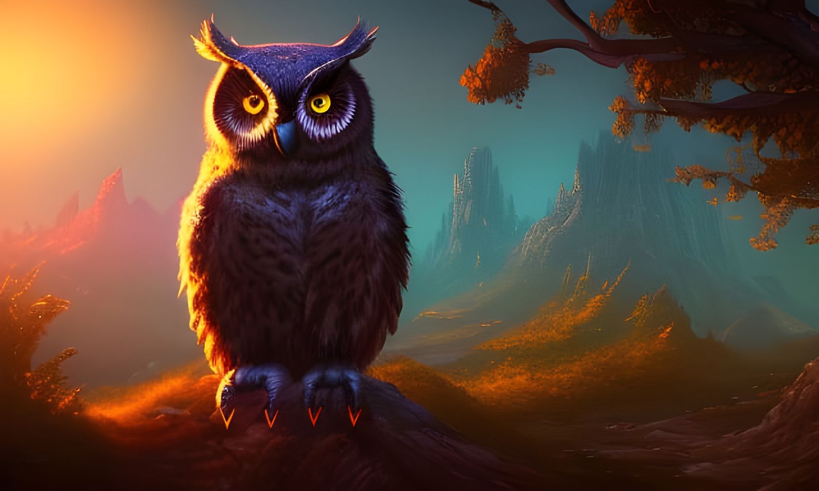 Owl Bear at nighttime detailed matte painting, deep color, fantastical, intricate detail, splash screen, complementary c...