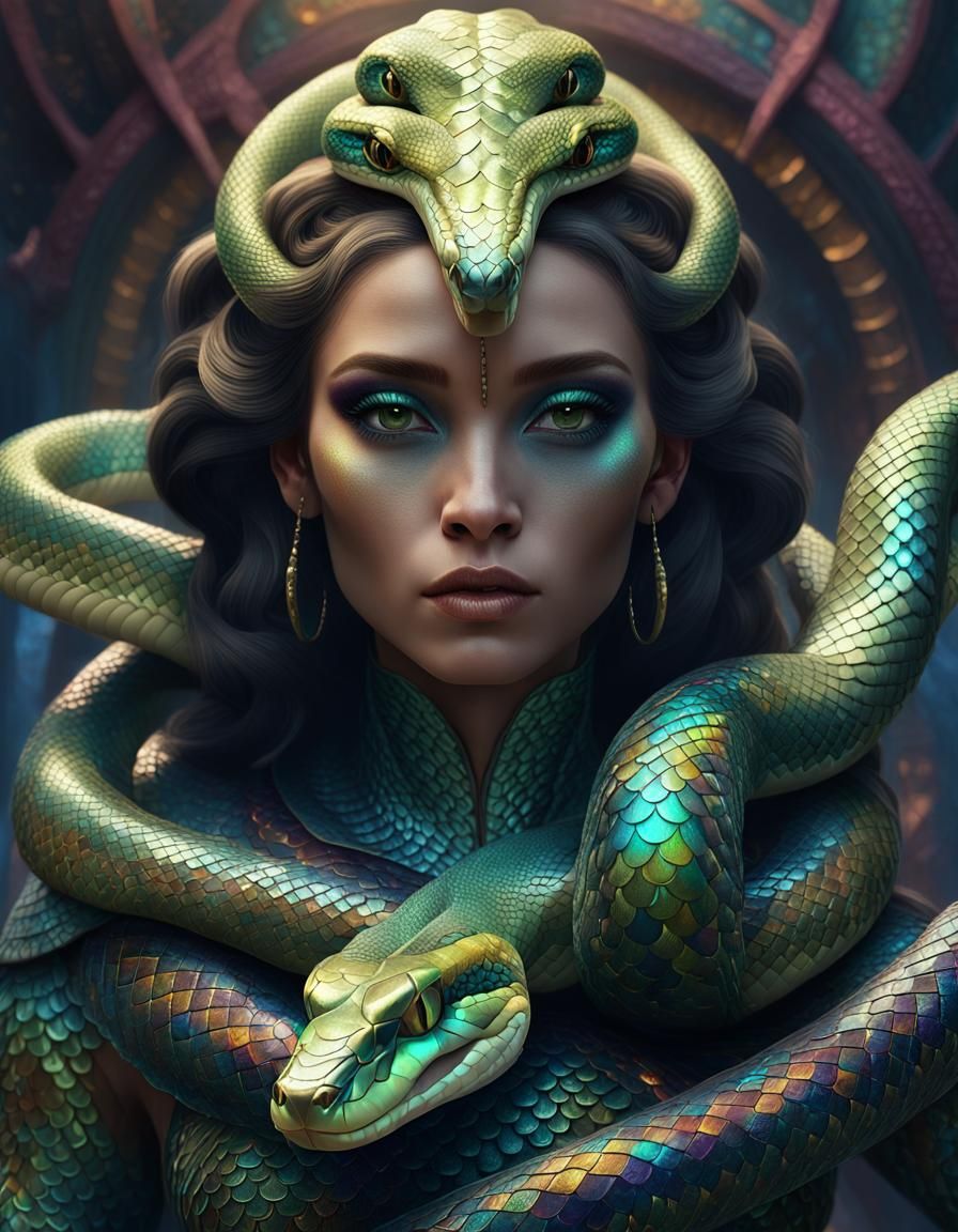 Iridescence - Anthropomorphic hybrid snake woman with iridescent snake ...