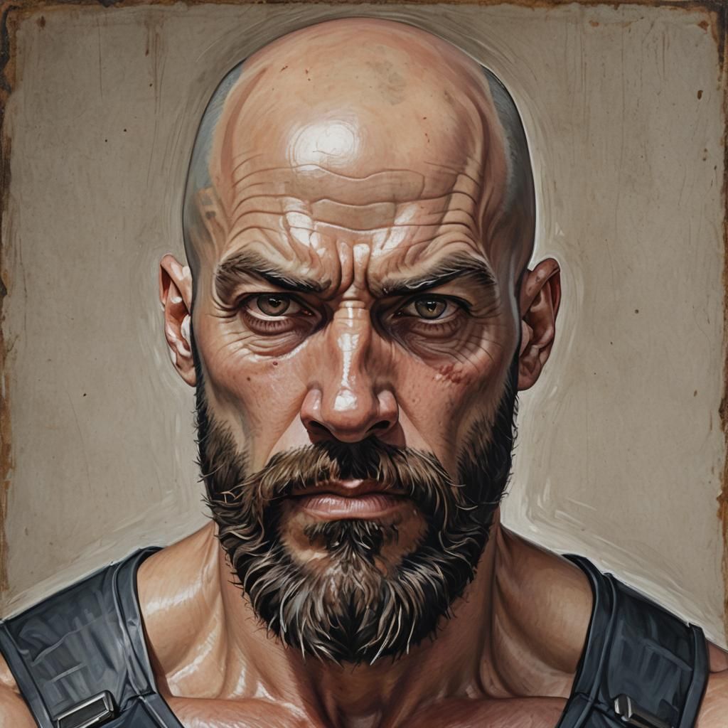 hyperrealistic portrait of a bald male in his early-forties ...