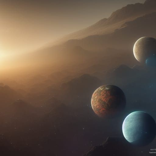 multiple beautiful planets in space by Greg Rutkowski intric...
