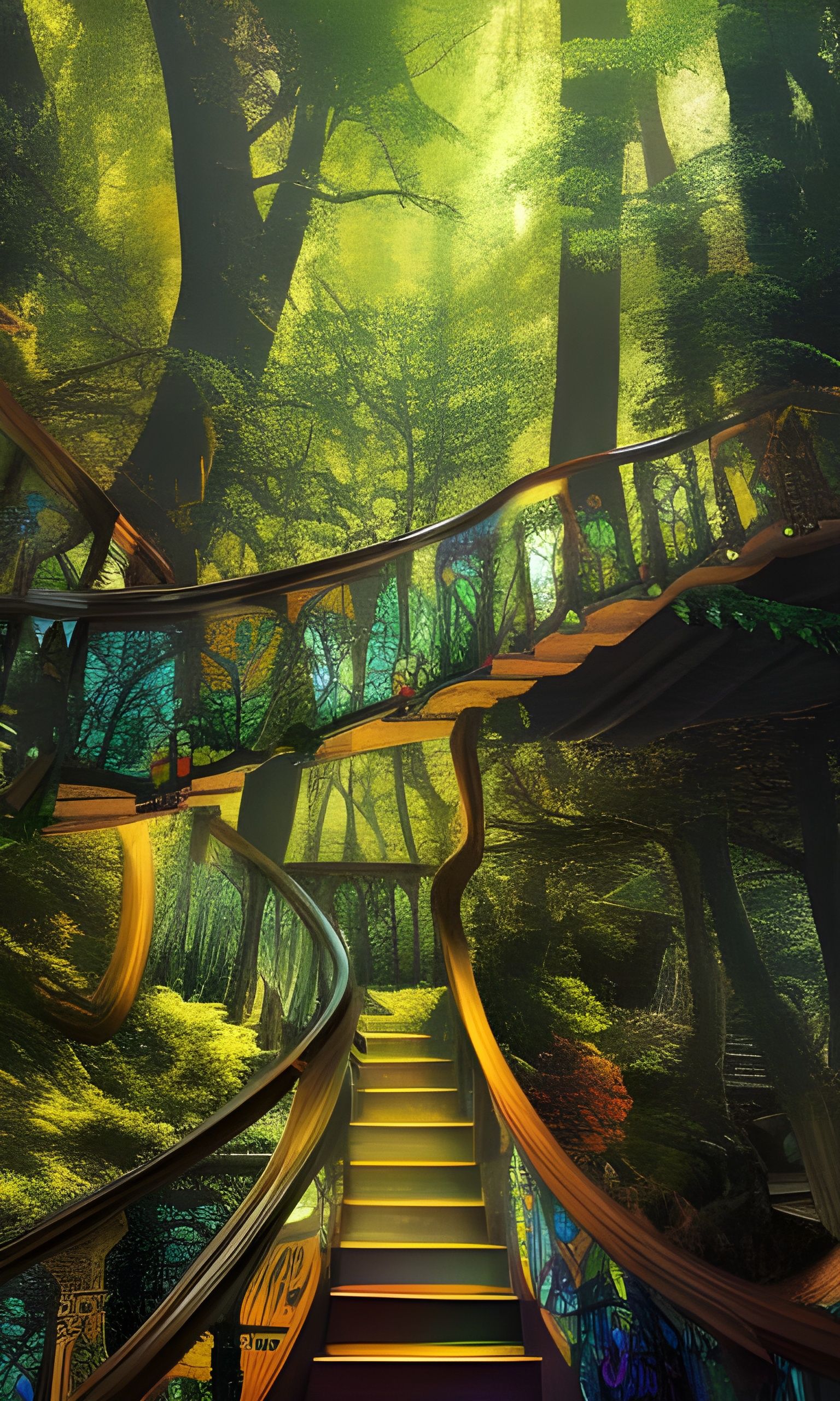 Forest glass staircase false