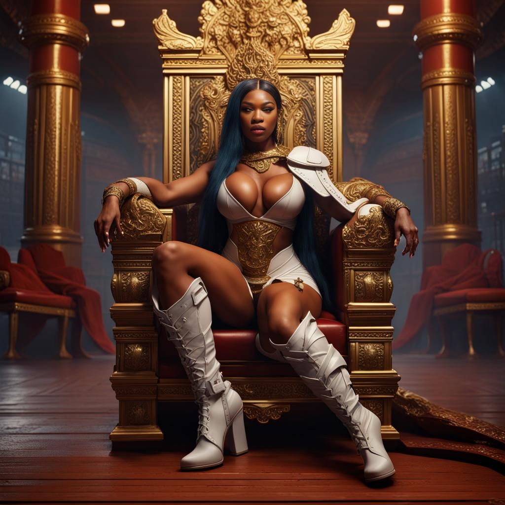 Megan Thee Stallion is the Queen of Boots,  sitting on a thr...