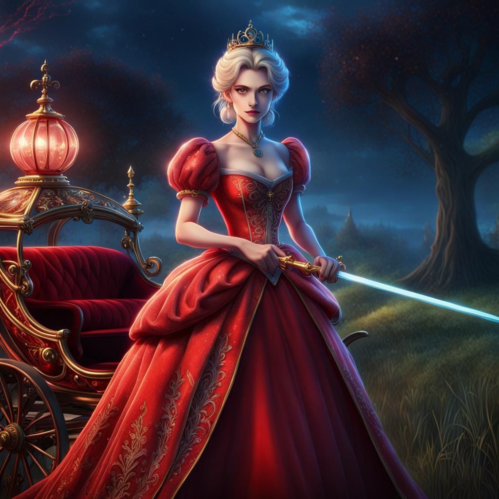 Sinister looking fairytale anime princess Cinderella with a sword in ...