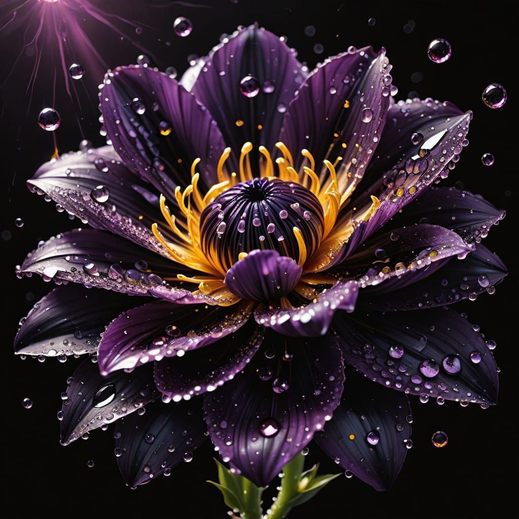 Vibrant Digital Painting of a Deep Purple Flower with Crysta...
