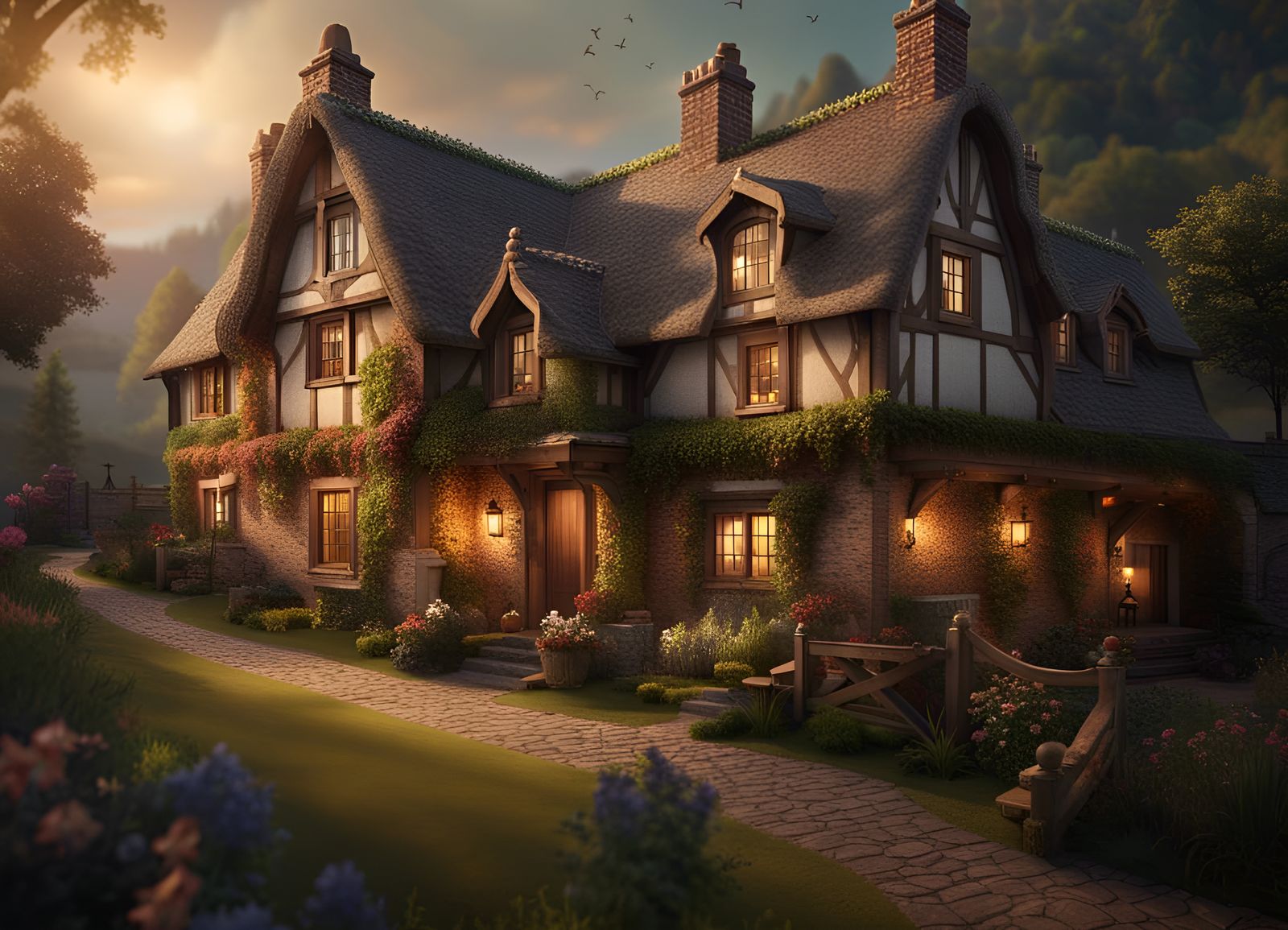 English cottage; rural countryside,   by @Domina Mortis 