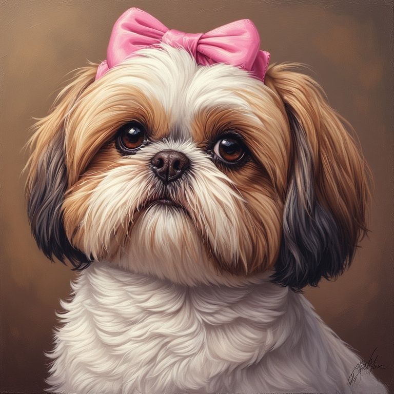 Shih Tzu Dog with a Pink Bow