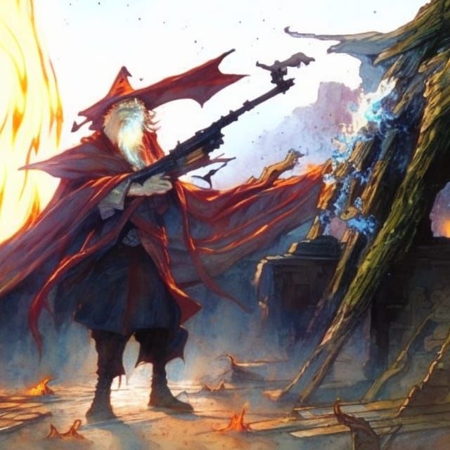 A wizard with an assault rifle