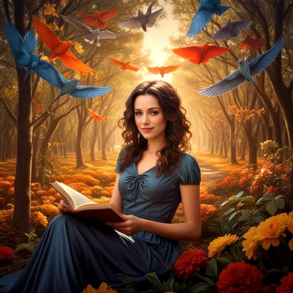 Stunning Portrait of a Happy Woman in a Dreamlike Landscape