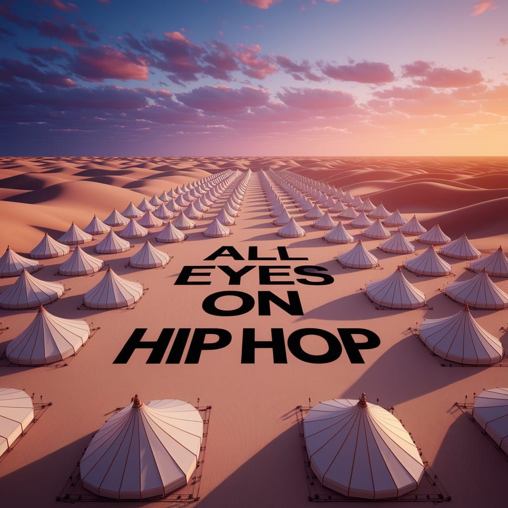 Desert Tents with Hip Hop Message at Sunset