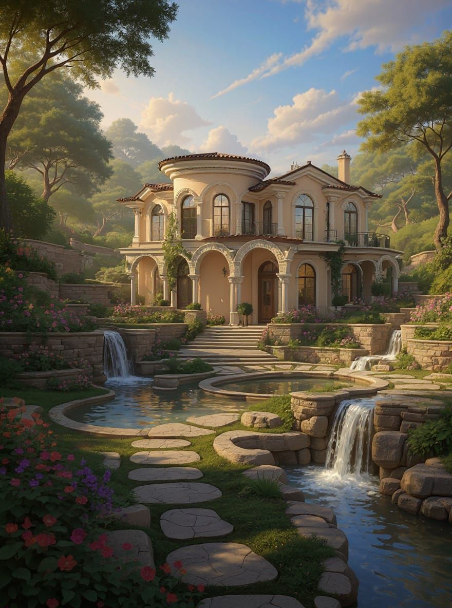 Transform the background, foreground, landscaping, yard, and plot of land surrounding this beautiful home with upscale luxurious landscaping...