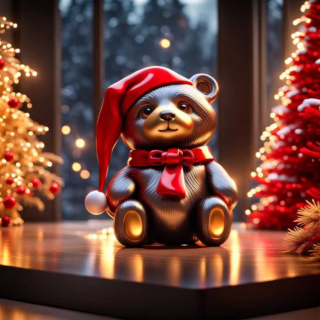 cute bear wearing a red Santa hat - AI Generated Artwork - NightCafe