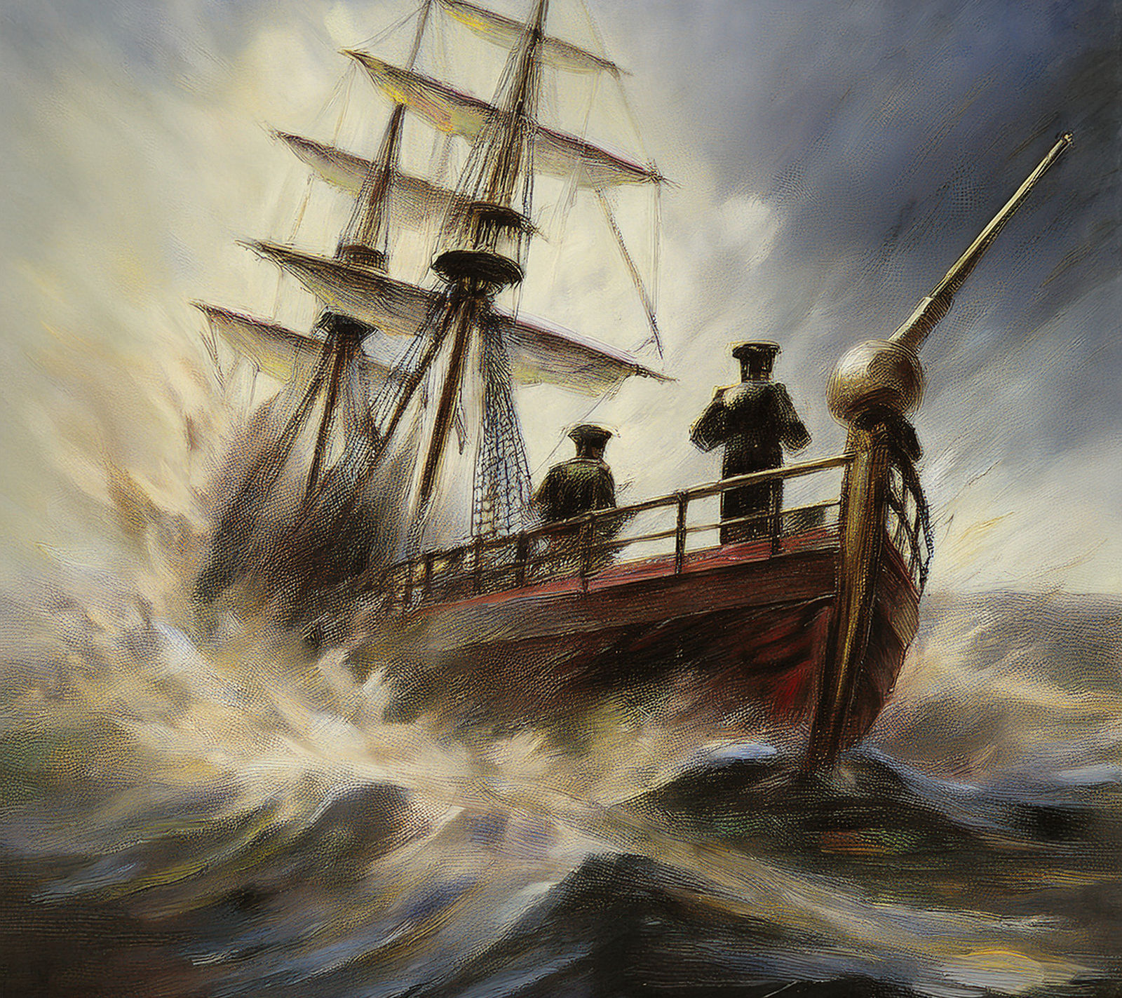 Watercolor of the Battle of Chesapeake Bay